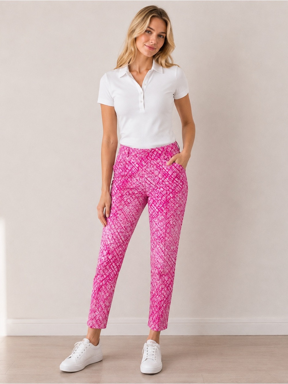 IBKUL Pink Performance Golf Ankle Pants Pull On Straight Leg UPF Wicking Size 14